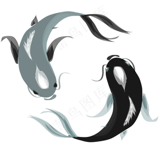 水彩风格手绘锦鲤阴阳鱼