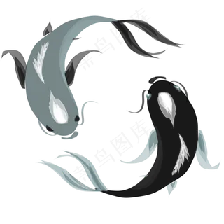 水彩风格手绘锦鲤阴阳鱼