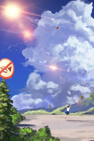 唯美治愈夏至春天夏景大暑日系云朵少女植物