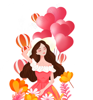 3月8日妇女节唯美女孩,免抠元素