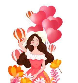 3月8日妇女节唯美女孩,免抠元素