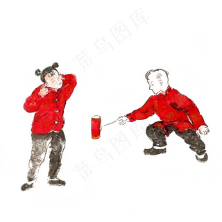 民俗画春节放礼花,免抠元素