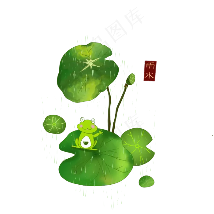 荷叶青蛙节气雨水PNG装饰农历,免抠元素