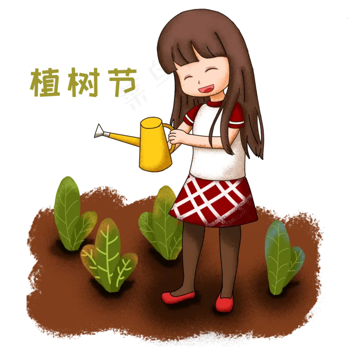 植树节浇水的女孩
