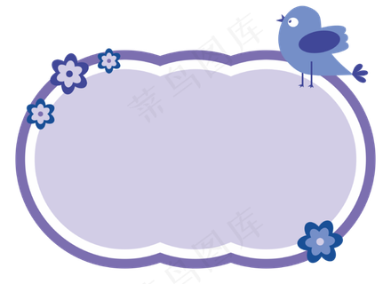紫色卡通小花小鸟边框矢量素材