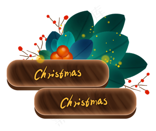 圣诞节木纹植物深色按钮文字框,免抠元素