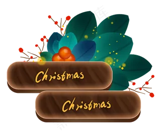 圣诞节木纹植物深色按钮文字框,免抠元素