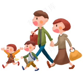 一家人春运回家卡通手绘素材,免抠元素