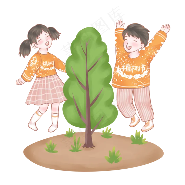 植树节女孩们种小树(2048X2048(DPI:300))psd模版下载