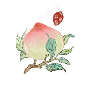 传统寿桃万事如意PNG水墨装饰春节,免抠元素