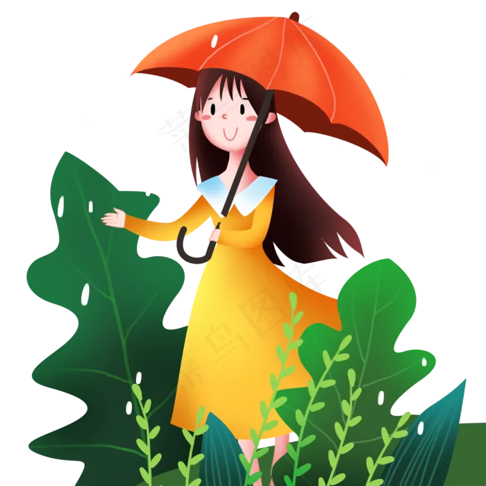 谷雨打伞的小女孩(2000X2000(DPI:299))psd模版下载