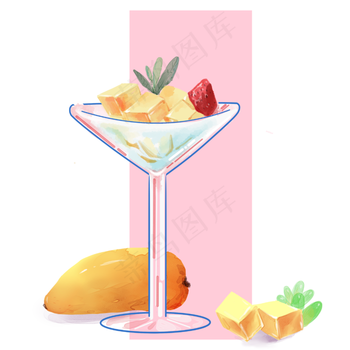 水彩水果芒果手绘饮品元素