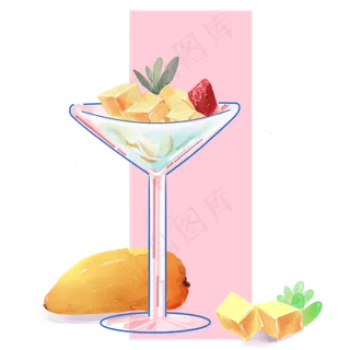 水彩水果芒果手绘饮品元素