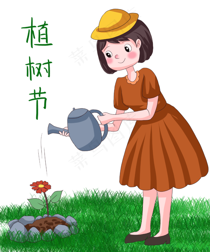 植树节绿意盎然卡通劳动人物之抱(2952X3543(DPI:300))psd模版下载