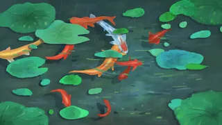 夏天水彩雨滴荷叶锦鲤