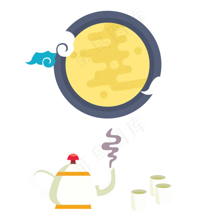 中秋节团圆赏月饮茶,免抠元素