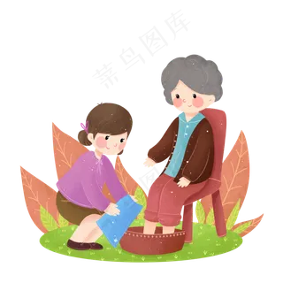 手绘重阳节关爱老人,免抠元素