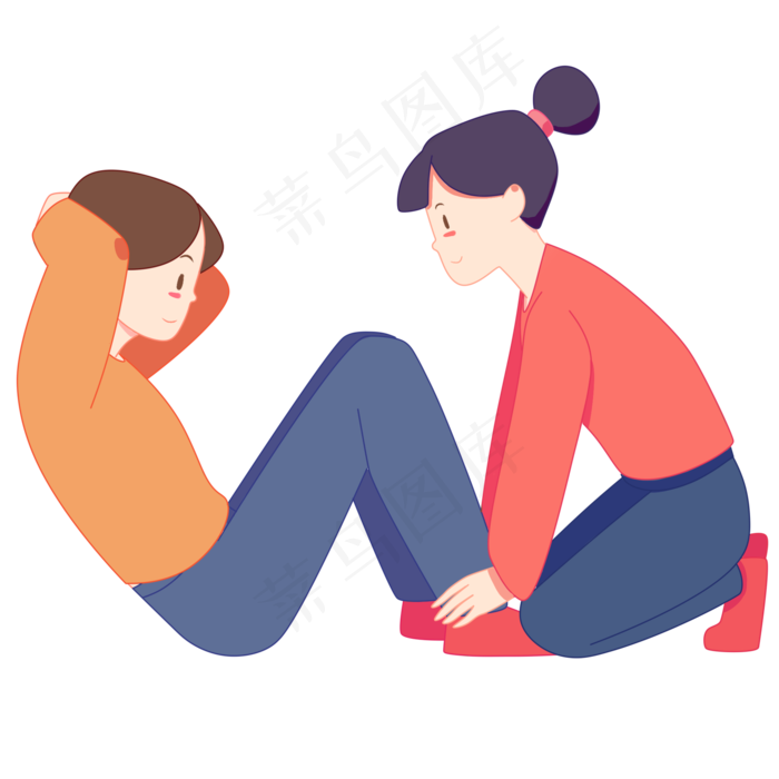 手绘女孩做运动健身(2000X2000(DPI:300))psd模版下载