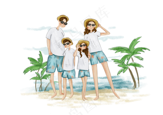 世界旅游日一家人海岛旅行,免抠元素