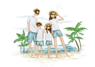 世界旅游日一家人海岛旅行,免抠元素