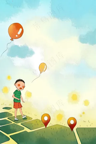 暖色调手绘风格夏天天空治愈配图