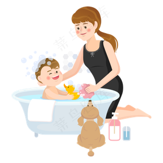 感恩节亲子洗澡时光,免抠元素