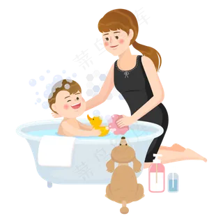 感恩节亲子洗澡时光,免抠元素
