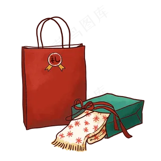 红色喜庆礼品袋和围巾PNG免抠素材