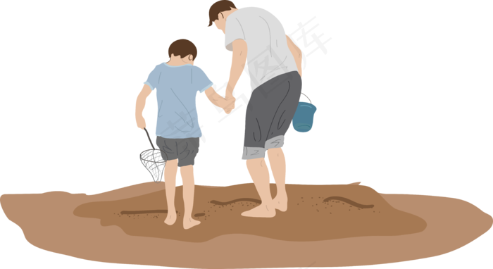 父亲节手绘父子游玩