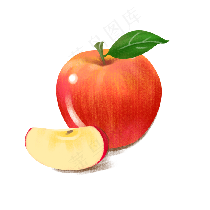 一个带叶子的手绘苹果