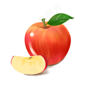 一个带叶子的手绘苹果