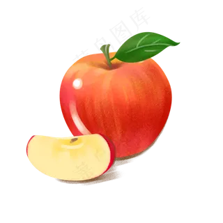 一个带叶子的手绘苹果