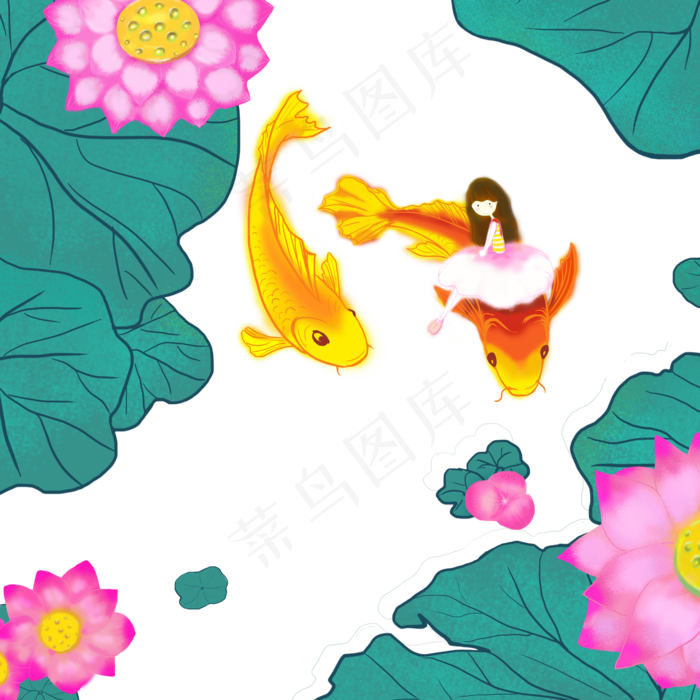 荷花塘里自由的鱼(2000X2000(DPI:300))psd模版下载