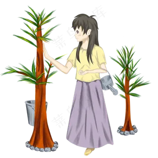 植树节观树的小女孩