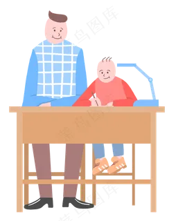 父亲辅导孩子作业