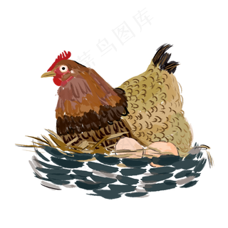 手绘彩色水墨下单母鸡,免抠元素