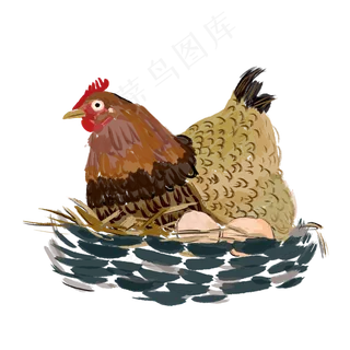 手绘彩色水墨下单母鸡,免抠元素
