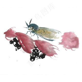 中国风水墨风手绘夏蝉,免抠元素