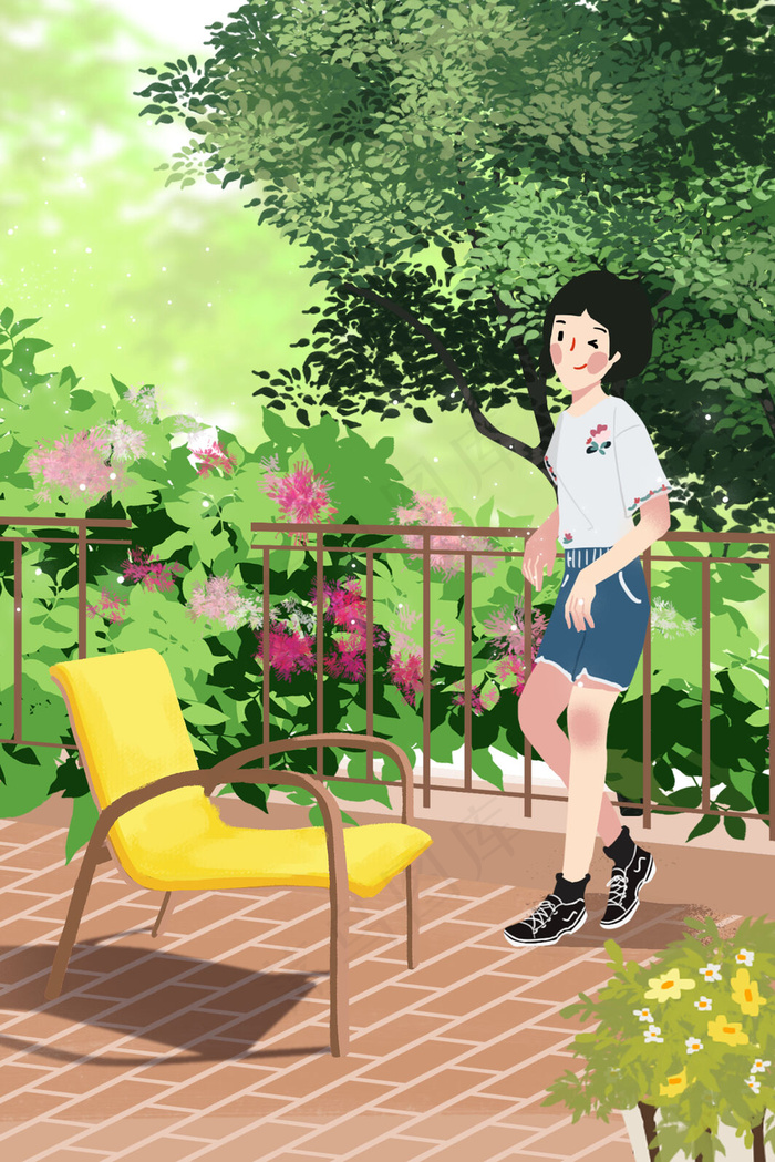 夏天女孩室外赏花(3545*5315px 300 dpi )psd模版下载