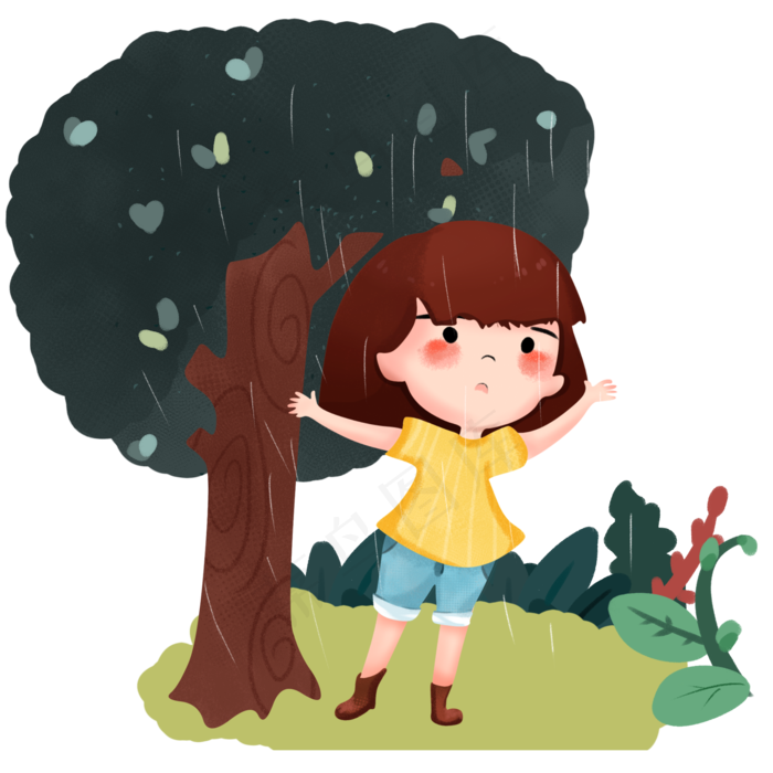 谷雨躲雨的小女孩