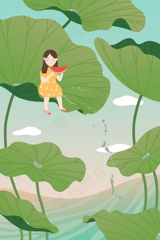 夏天荷叶清凉小清新配图