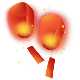 两只红色孔明灯,免抠元素