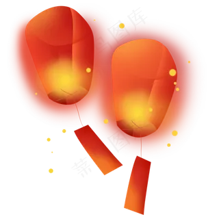 两只红色孔明灯,免抠元素