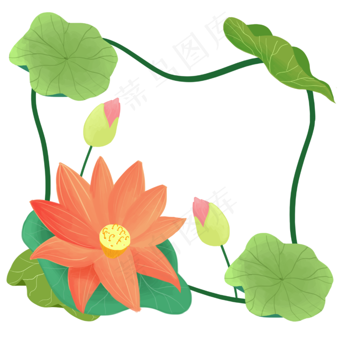 不规则正方形荷花边框(3000X3000(DPI:300))psd模版下载