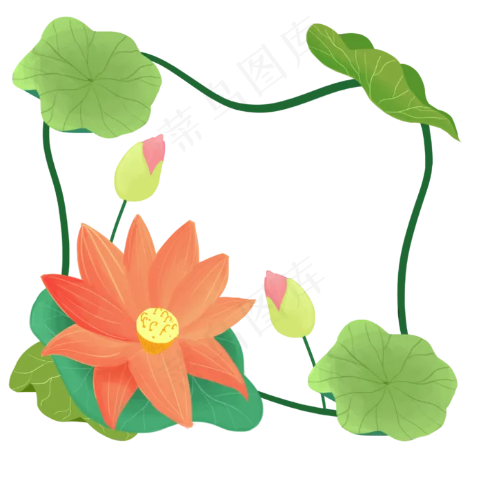 不规则正方形荷花边框(3000X3000(DPI:300))psd模版下载