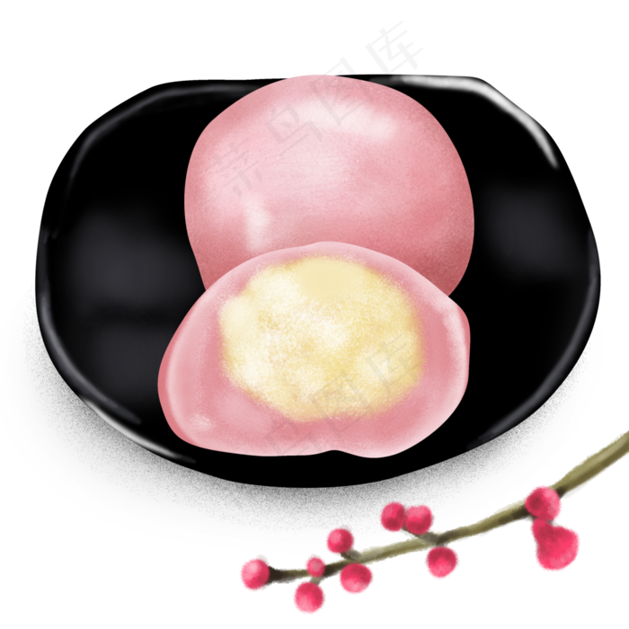 一盘粉色团子装饰,免抠元素(3000X3000(DPI:300))psd模版下载