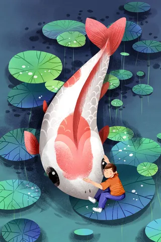 蓝色系卡通手绘风小暑夏景配图