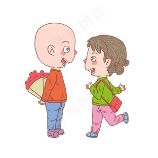 卡通手绘人物送玫瑰给情侣