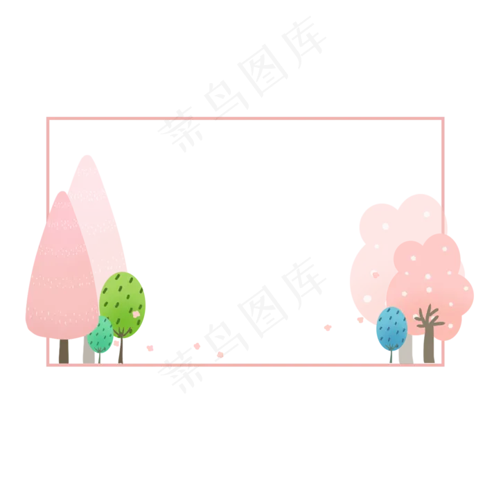 樱花春天植物卡通边框,免抠元素(2000X2000(DPI:300))psd模版下载