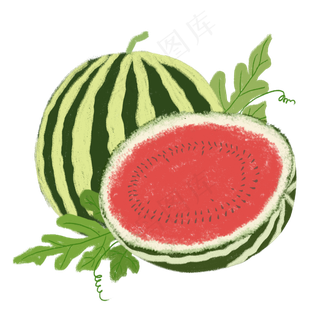 夏天红色绿色手绘肌理西瓜水果免,免抠元素
